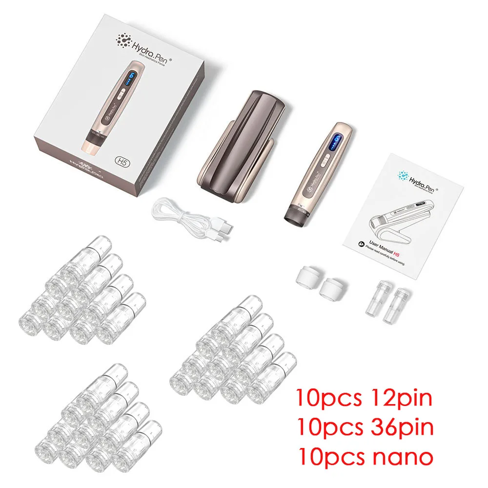 H5 Hydra Pen Derma Microneedle Pen de 4 polos con microcorriente EMS para mesoterapia - Con 30 agujas automáticas para suero de regalo