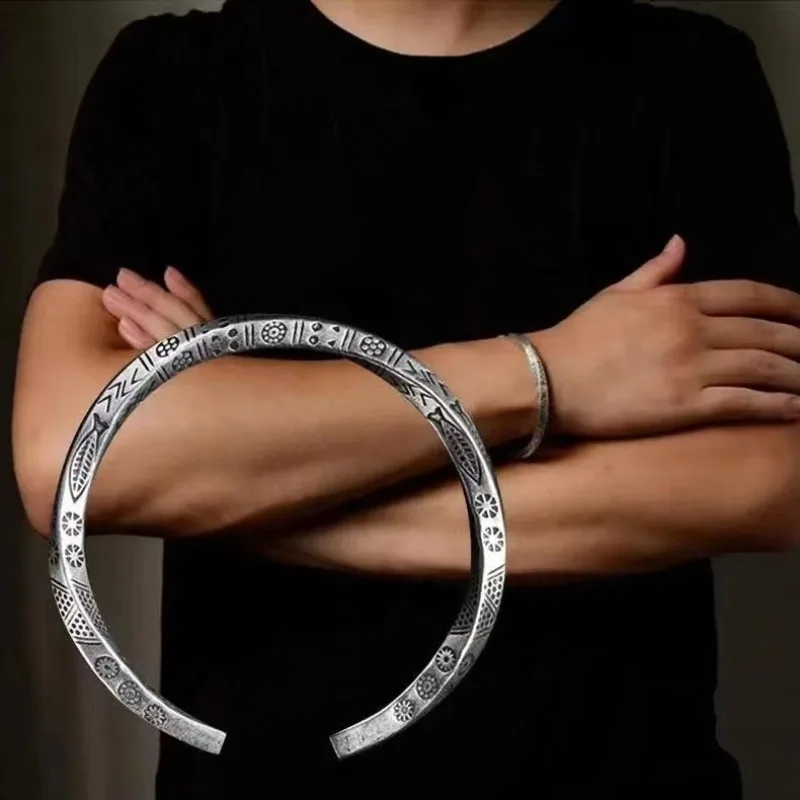 Totem Bracelet Silver Plated Retro Handmade Solid Open Bracelet Bohemian Style Bracelet