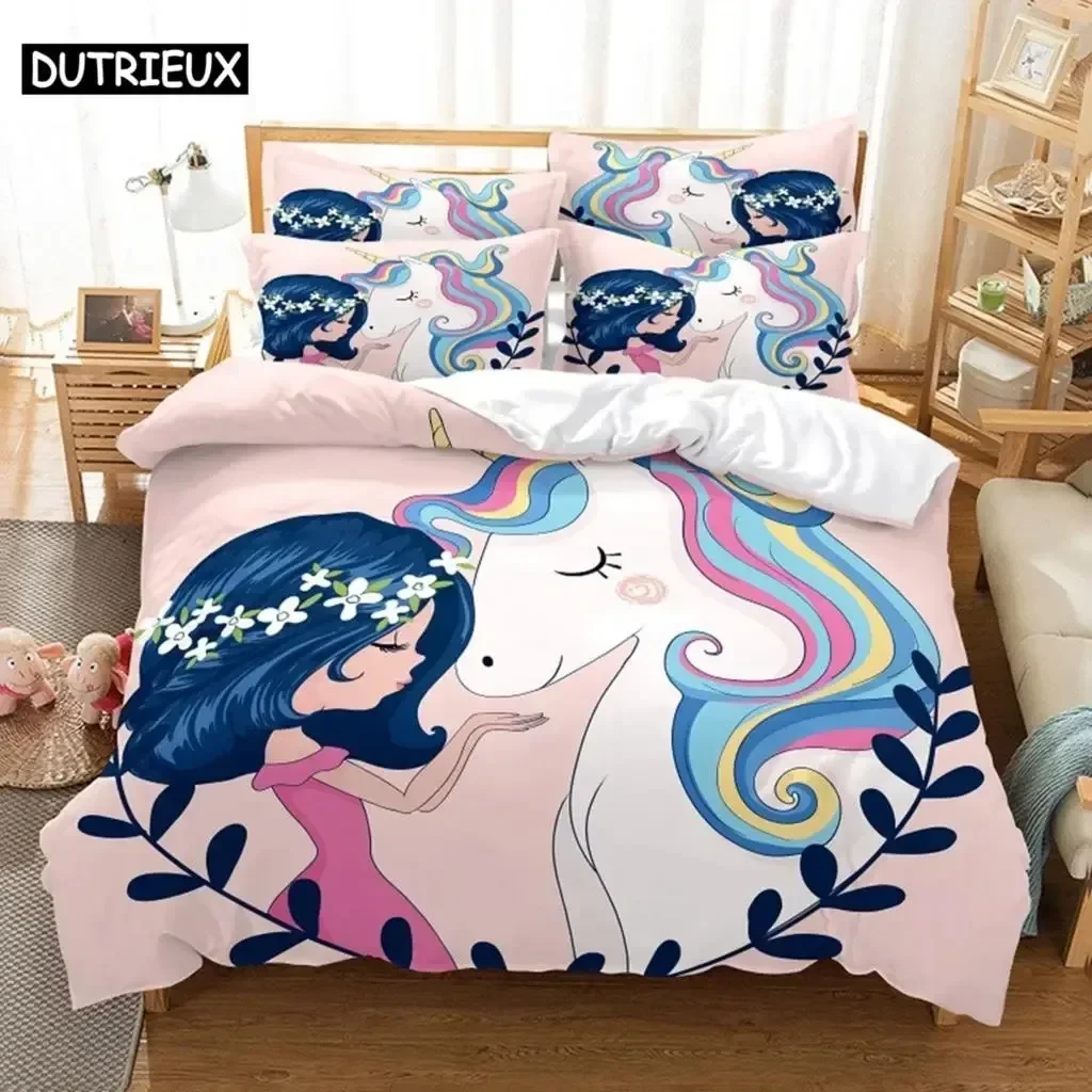 Girls And Unicorns Bedding Set Duvet Cover Set 3d Bedding Digital Printing Bed Linen Queen Size Bedding Set Fashion Design