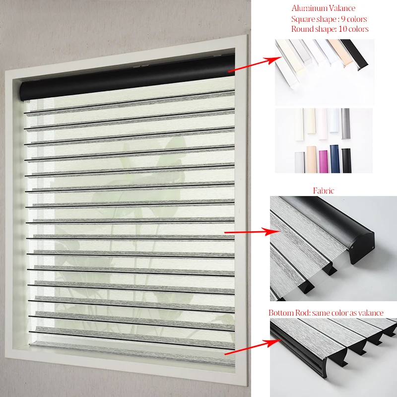 SmartMatters Cordless Motorized Horizontal Sheer Shades Dual-layered Light Filtering Shangri-La Roller Blinds for Windows Alexa