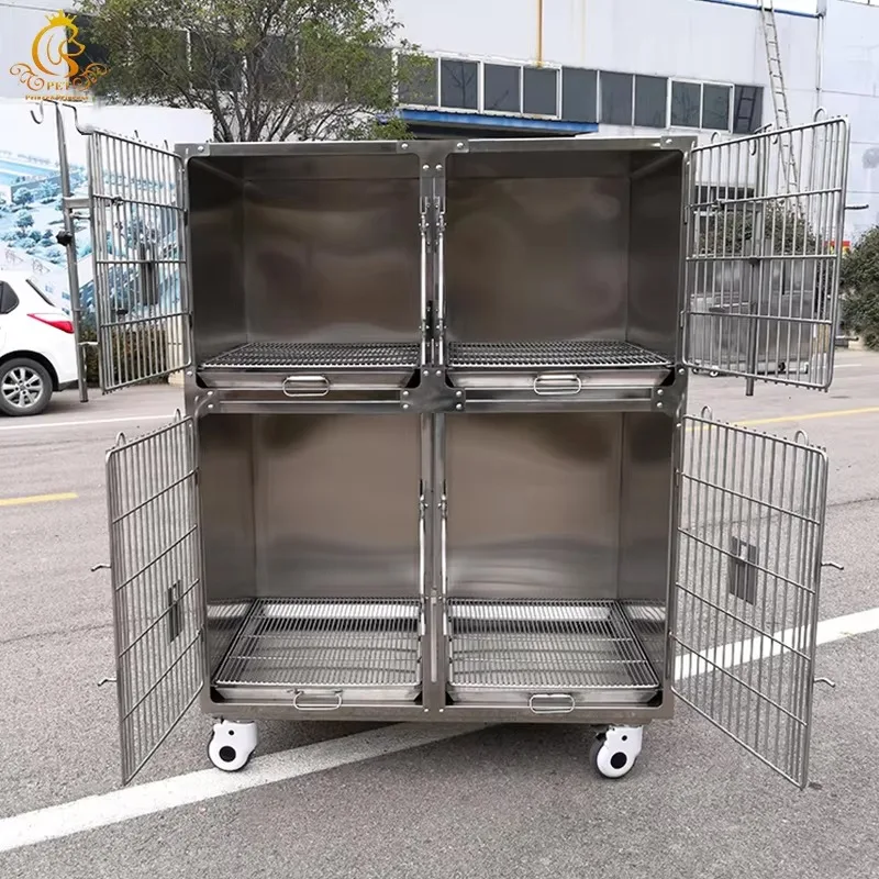 Hondenkennels van roestvrij staal, katten- en konijnenhokken, metalen hondenkooi voor dierenarts, voor dierenbenodigdheden