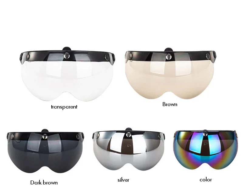 Universelles 3-Schnapp-Visier für Motorrad-Halbschalenhelme, Windschutz, hochklappbare Linse, Sonnenbrille, Halbschalenhelm-Visier, Windschutz – Detail 6