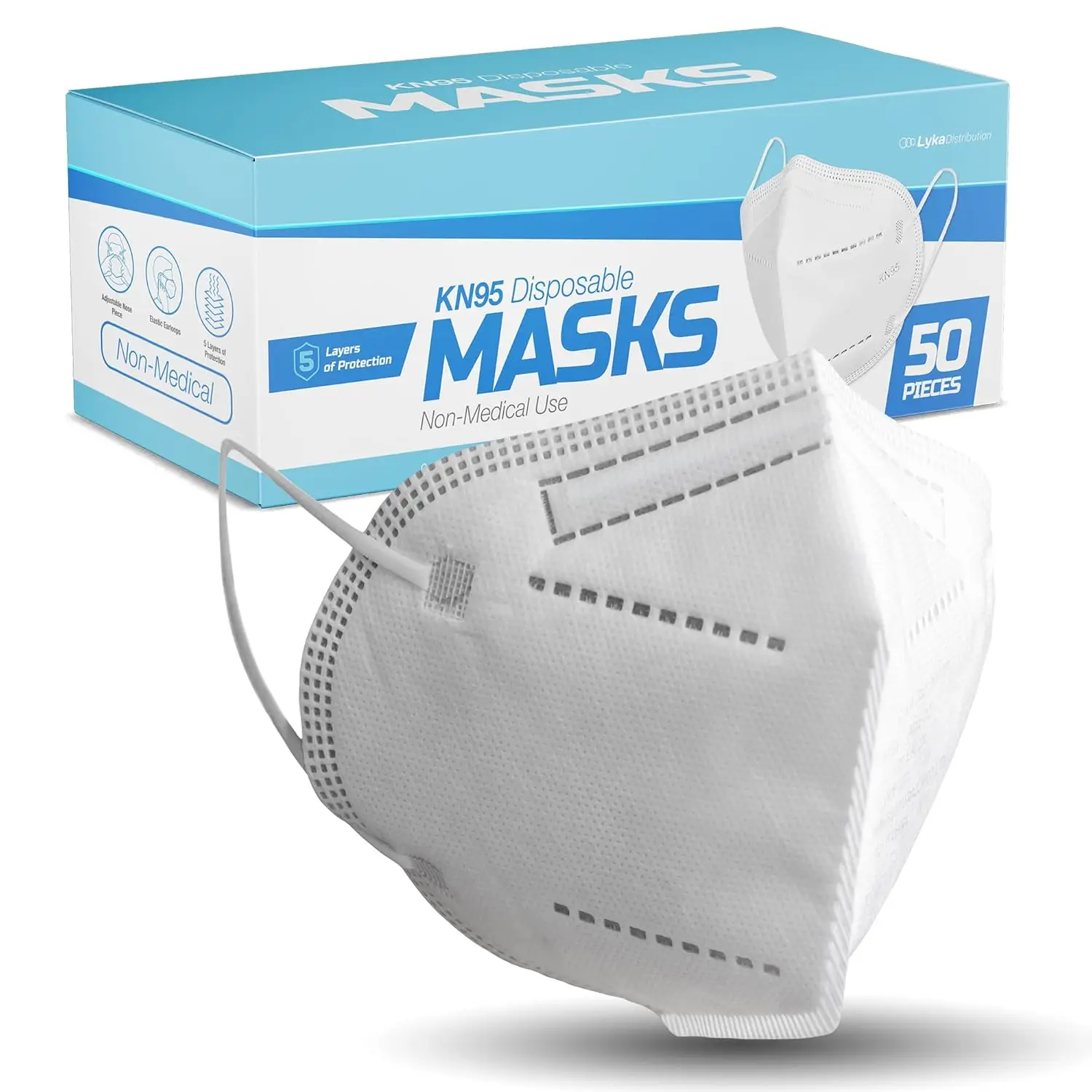 

50 Pack White KN95 Face Masks for Adults and Kids - Disposable, Breathable, Dust Protection