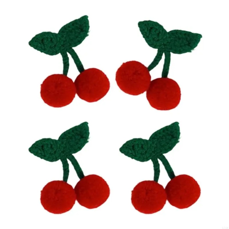 4 Buah Gantungan Kunci Bros Ceri Rajutan Ramah Anak Perlengkapan Kerajinan DIY Aksesori Kain Aman Lembut Y166