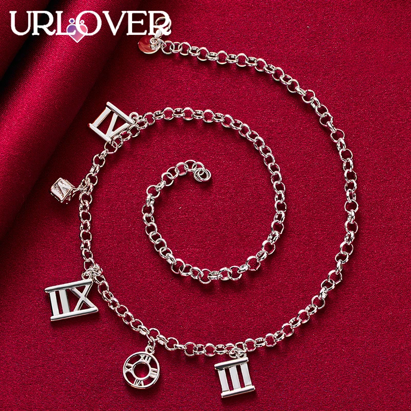 男性と女性のためのURLOVER-925スターリングシルバーのペンダントネックレス,ローマ数字のチェーン,パーティー,婚約,結婚式,魅力的なジュエリー,48cm