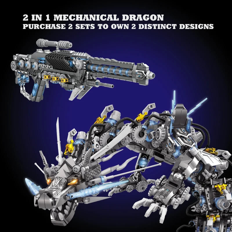 NEW Mechanical Lion MOC Building Bricks 3D Model Anime 2 IN 1 Mecha Dragon Blocks Children Toys Birthday Gifts For Adult Kid Boy