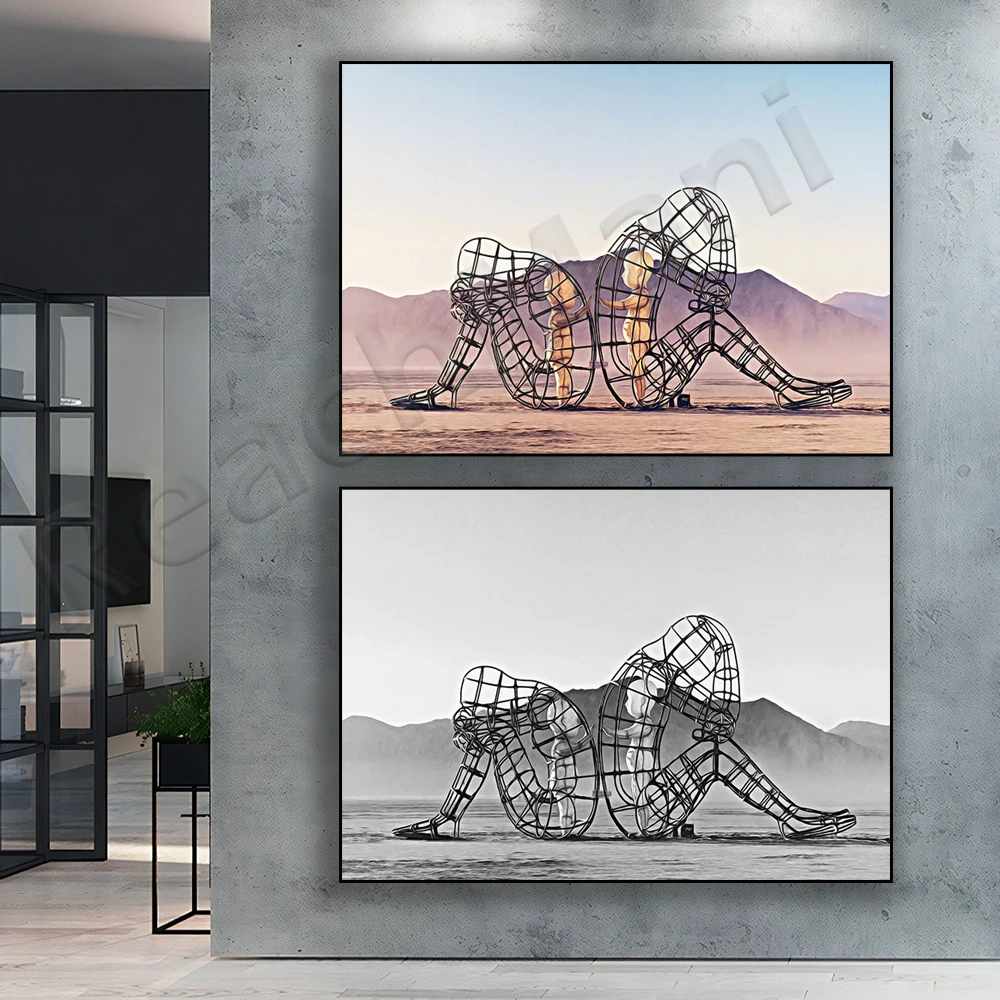 

Burning Man sculpture photography print art, children imprisoned in adult body prints wall art decor canvas print poster