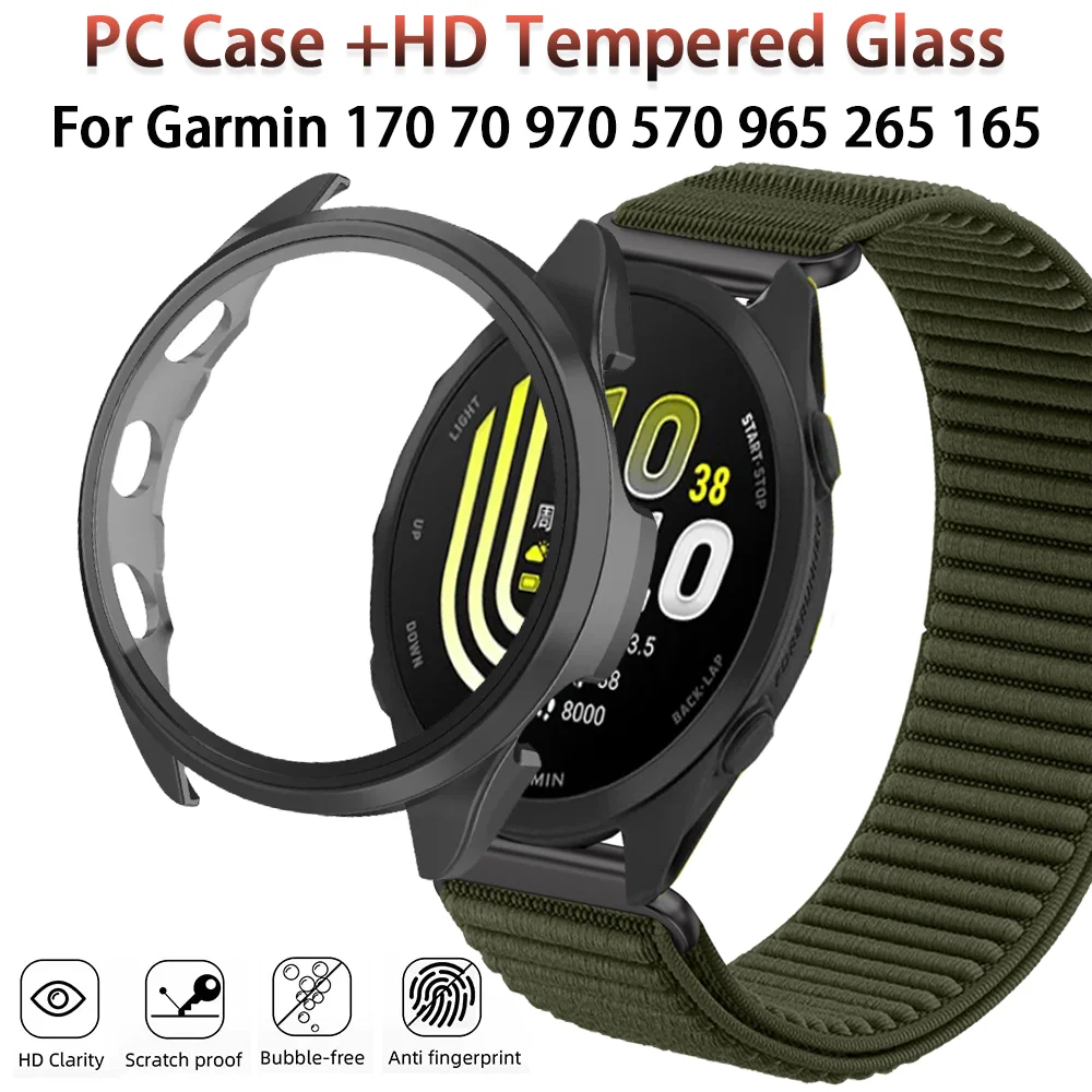 PC-Gehäuse + Glas für Garmin Forerunner 170 70 970 570 965 265 165 Schützende Gehärtete Glasschale Garmin Venu 3 4 Active 6 5 Hülle