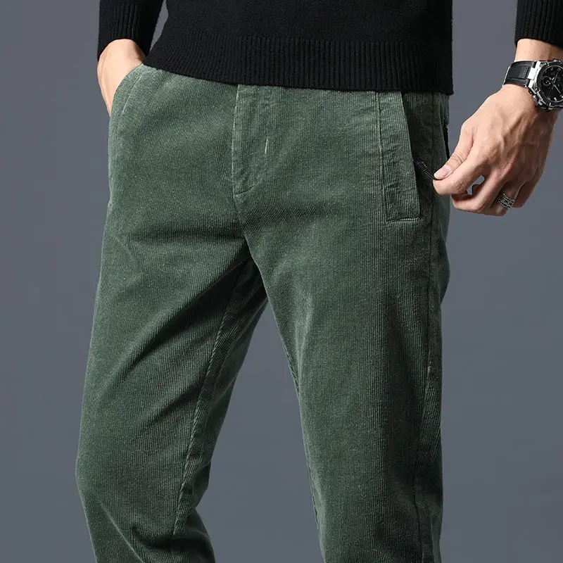 Autumn Winter Casual Thick Pockets Spliced Straight Pants Male Clothes Fashion Trend Elastic Waist Solid Color Men's Trousers