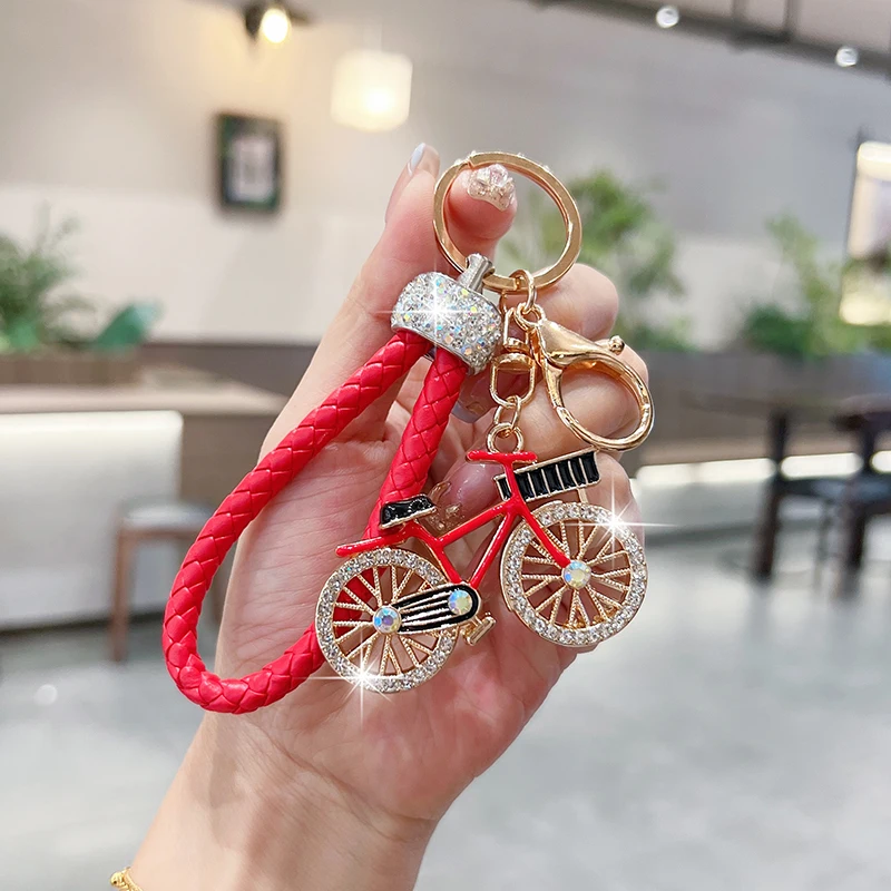Fashionable Diamond Studded Small Bicycle Car Keychain, Cute and Creative, Exquisite Bicycle Bag Pendant, Keychain Ring Gift
