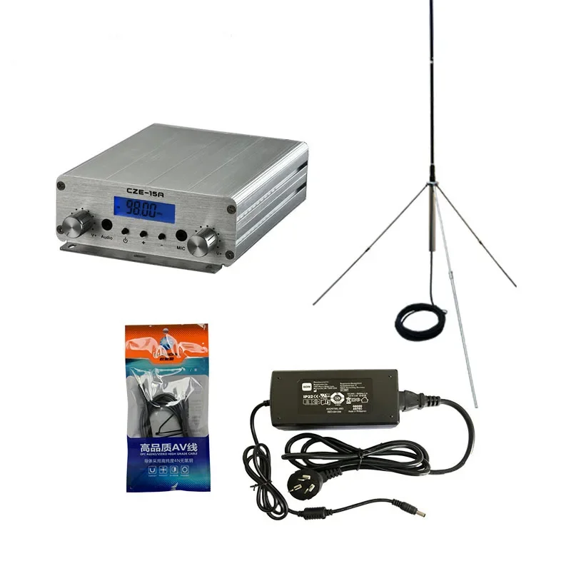 CZE-15A FM Radio Transmitter 87-108MHz 2W/15W Stereo FM Campus Radio Portable Broadcasting Equipment