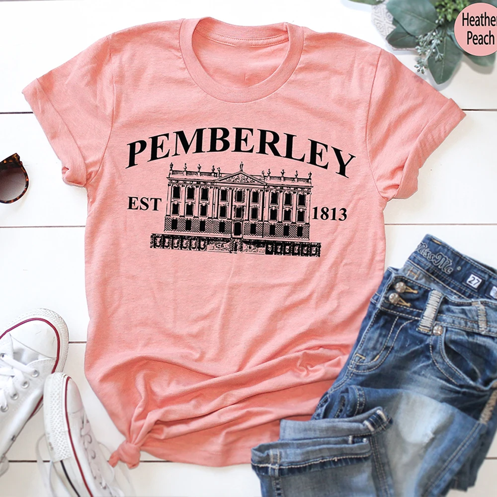 Pemberley Bookish Shirt Pride and Prejudice Literary Book T-Shirt Short Sleeve Women Basic Tops Vintage Jane Austen Book Gift