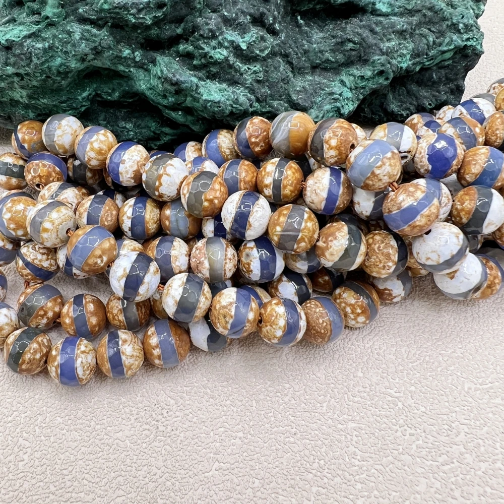 

5Strands Faceted One Blue Line Tibet Dzi Agates Loose Beads Antique Tribal Ethnic Agat Stone Beads For DIY Jewelry Making