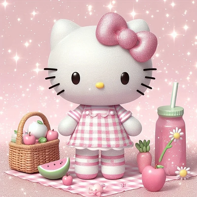 

1pc 5D Diamond Painting Set, Hello Kitty Cartoon Theme with Sanrio, Round Diamond Art Frameless, DIY Home Decoration, 30X30cm