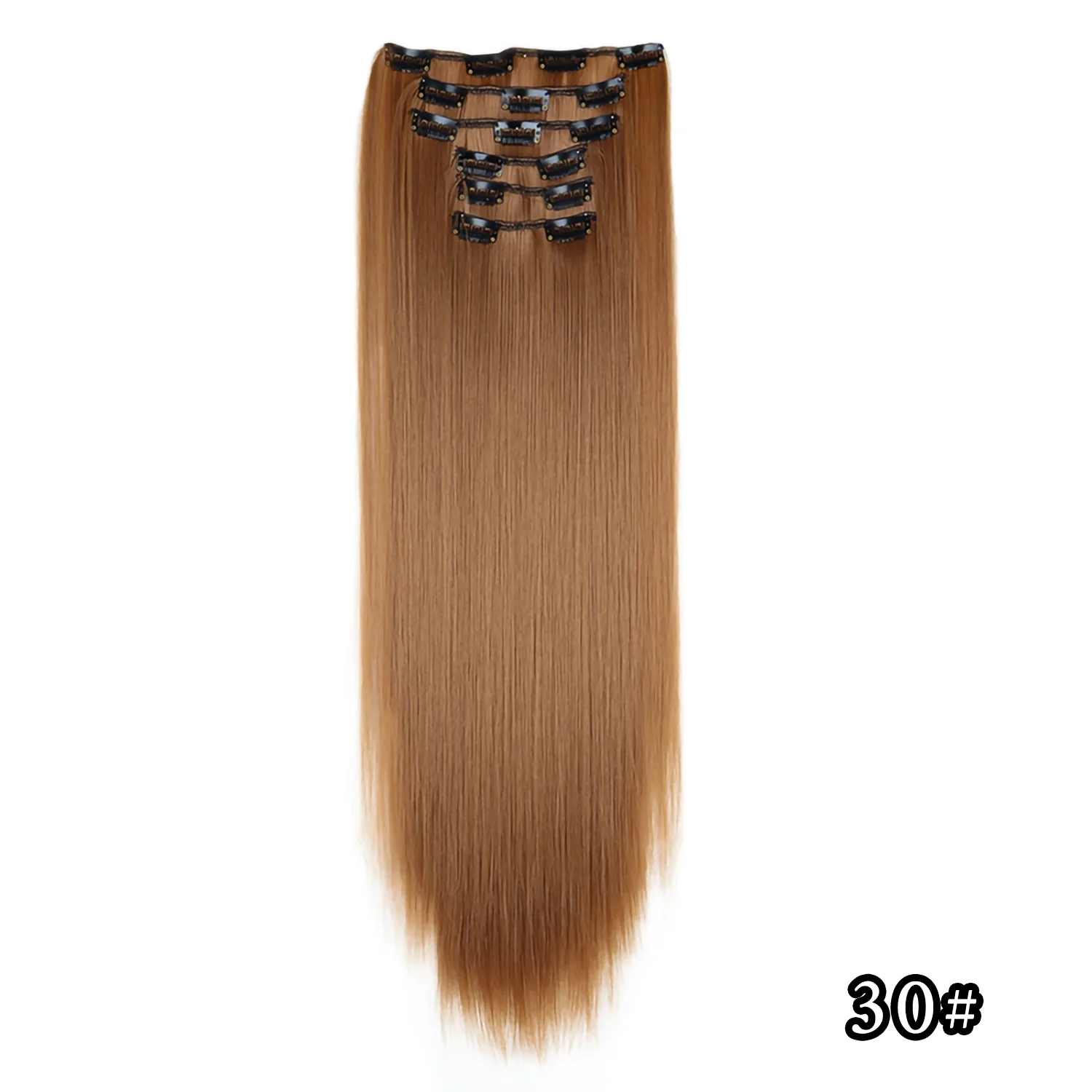 24 Zoll 16 Clips in Haarverlängerungen Lange glatte Frisur Synthetische blonde schwarze Haarteile Hitzebeständiges Kunsthaar Täglicher Gebrauch – Detail 14