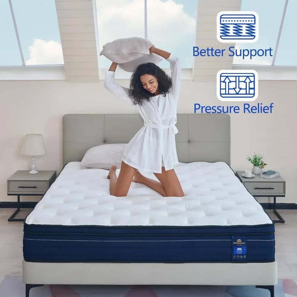 Matelas hybride en mousse à mémoire de forme, matelas Queen dans une boîte, isolation de mouvement, poche allye, instituts de pression intérieure, 14 po