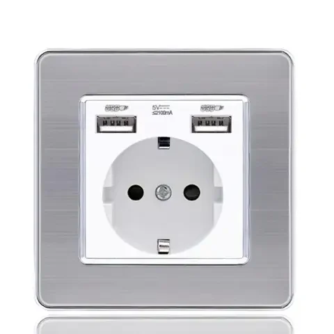 

Embedded Wall Double USB Power Socket Panel AC 110V-250V 16A EU Standard Outlet Bedroom Socket 86mm*86mm