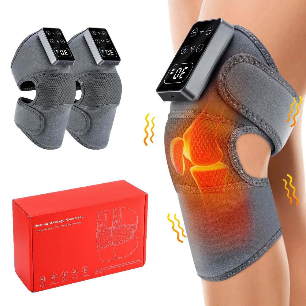 Rechargeable Heated and Vibration Knee Massager Electric 5 Levels Knee Heating Pad, Massage Relaxation Knee Support Brace