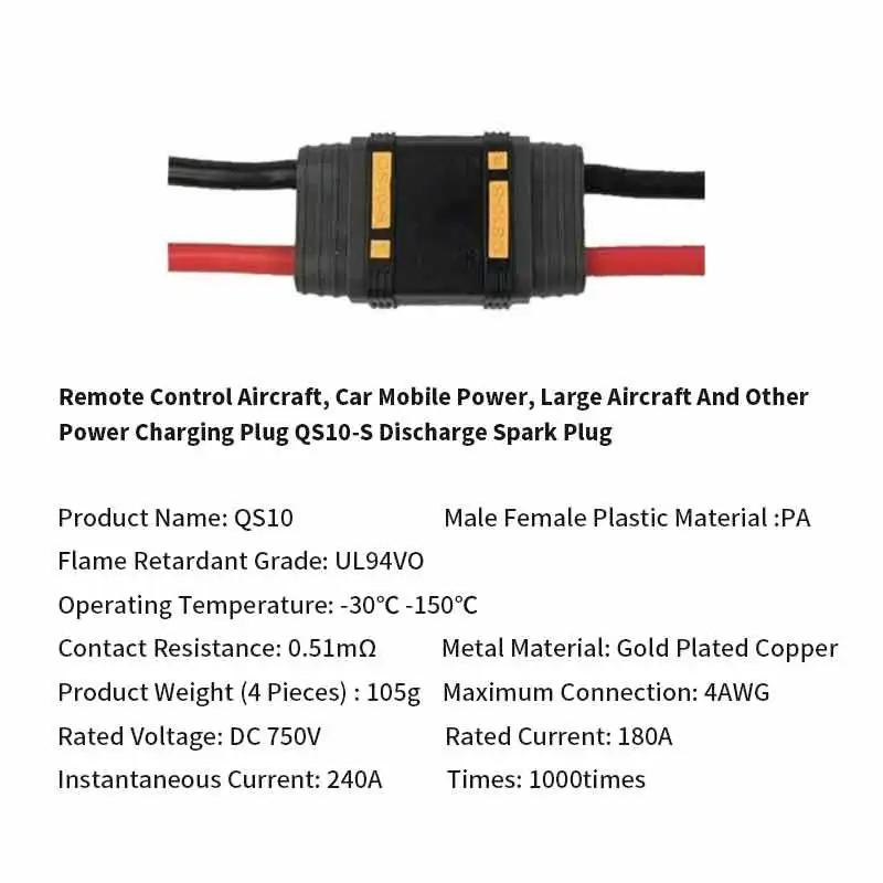 180A QS10 Batterij Stroomverbindingskabel 6AWG 16 Vierkante Split Lithium Batterij Netsnoer Siliconen Draad met Anti Vonken Plug
