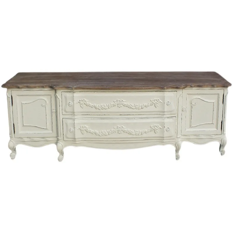 

American light luxury solid wood carving flower TV cabinet, French country old high-end furniture whole house