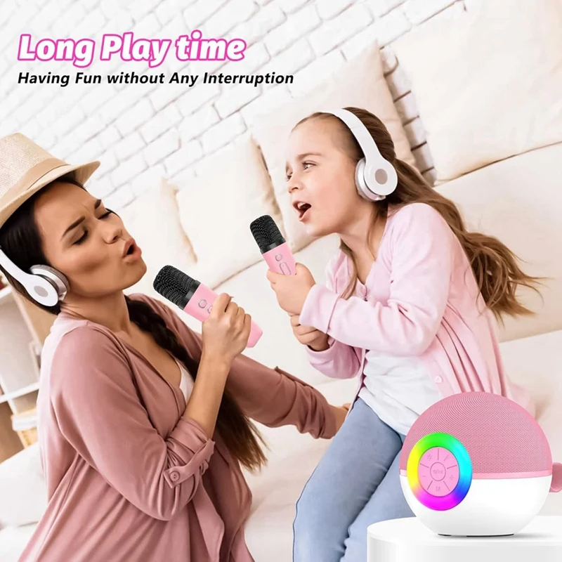 BNVN-mesin Karaoke Mini dengan 2 mikrofon, mainan mikrofon lagu Bluetooth portabel dengan lampu LED, hadiah ulang tahun Natal untuk anak-anak