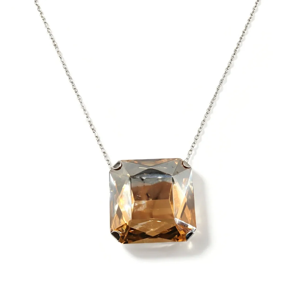 Square Shape Square Rhinestone Pendant Necklace Large Size Rhinestone Crystal Crystal Necklace Exaggerated Giant