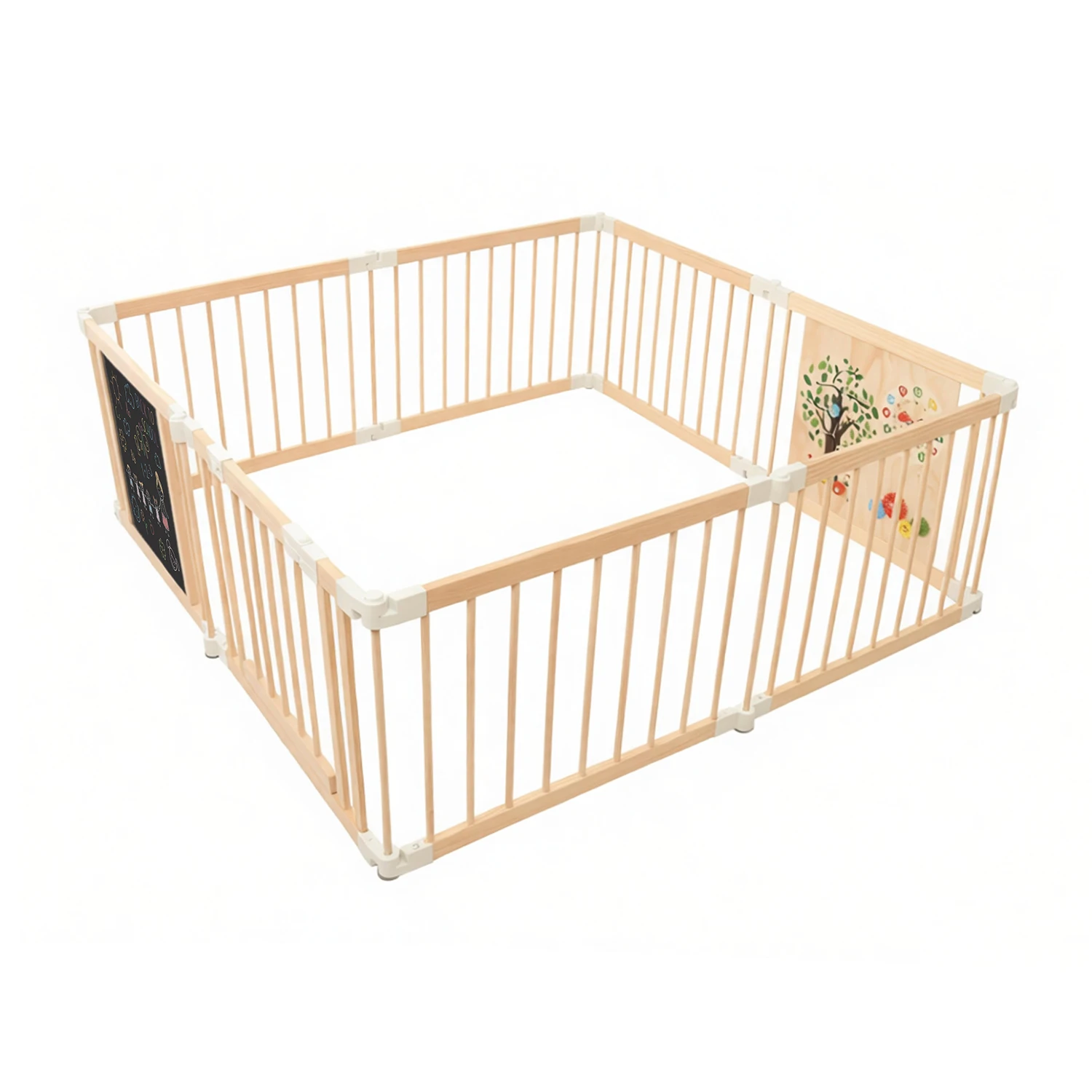 *Montessori Safety Eco-Friendly New Zealand Pine Living Room Playpen for Baby with Double-sided Learning Board and Easy Assembly