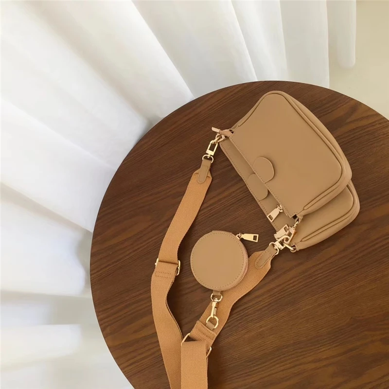 Korean Style Women Messenger Bag Trio Mini Female Phone Purse Bag Pu Leather Bolsas De Mujer Wide Strap