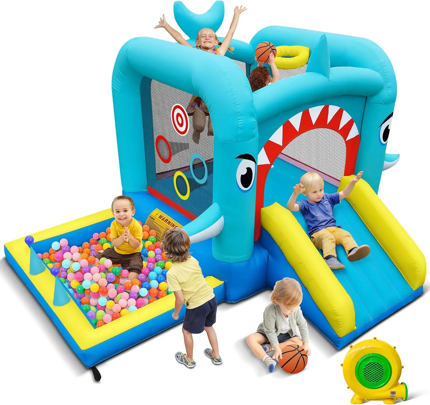 Inflatable Bounce House: Jump Bouncer Castle Slide Combo - 7 in 1 for Kids 3-8 - with 370W Blower - for Indoor Outdoor Play