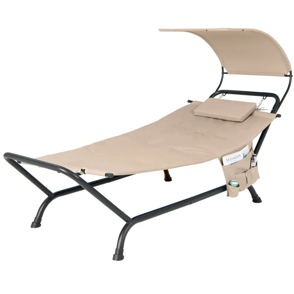 

Hanging Hammock with Stand, Patio Hanging Chaise Lounge Chair w Canopy, Cushion, Pillow amp Storage Bag, Heavy Duty Swing Hammo