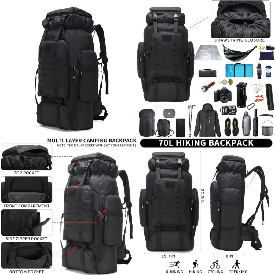 

Hiking Backpack for Men 70L/100L Camping Backpack Military Rucksack Molle 3 Days Assault Pack for Climbing Camping Backpack, 3