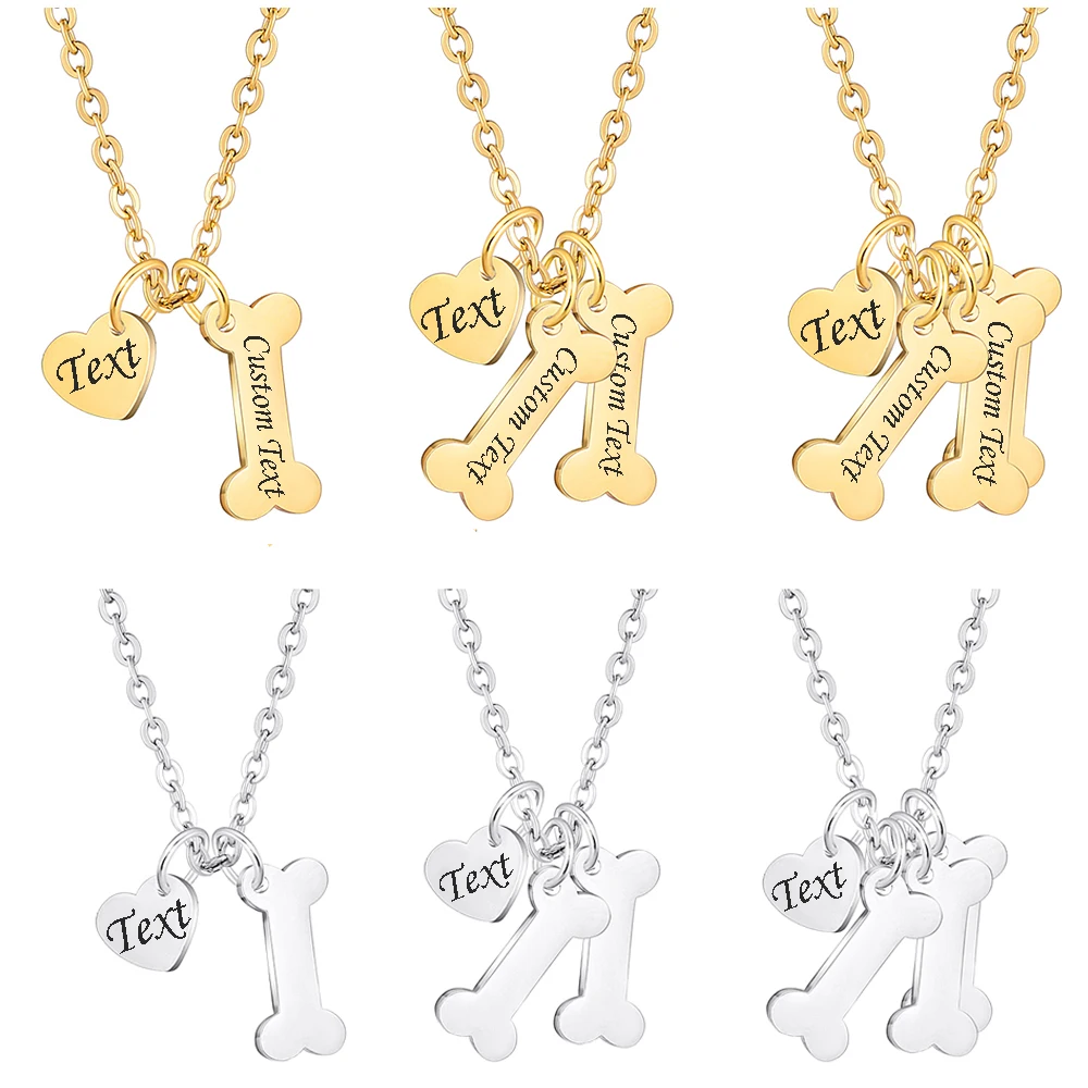 

Personalized Pet Memorial Necklace Custom Dog Bone Charm Necklace for Pet Lovers Stainless Steel Engraved Pet Name Jewelry Gift