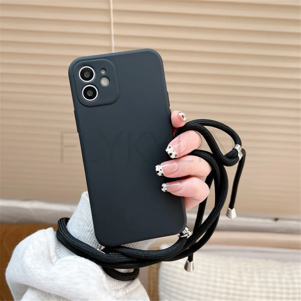 Crossbody Necklace Lanyard Cord Strap Chain Case For Xiaomi Redmi 14C 13 13C 4G Soft Silicone Cover For Xiaomi 14T Pro POCO C65