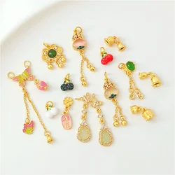 New Sand Gold Inlaid with Jade, Gourd, Cherry Pendant, Bell Orchid, Small Butterfly, Drip Bead, Handmade DIY Accessory Material