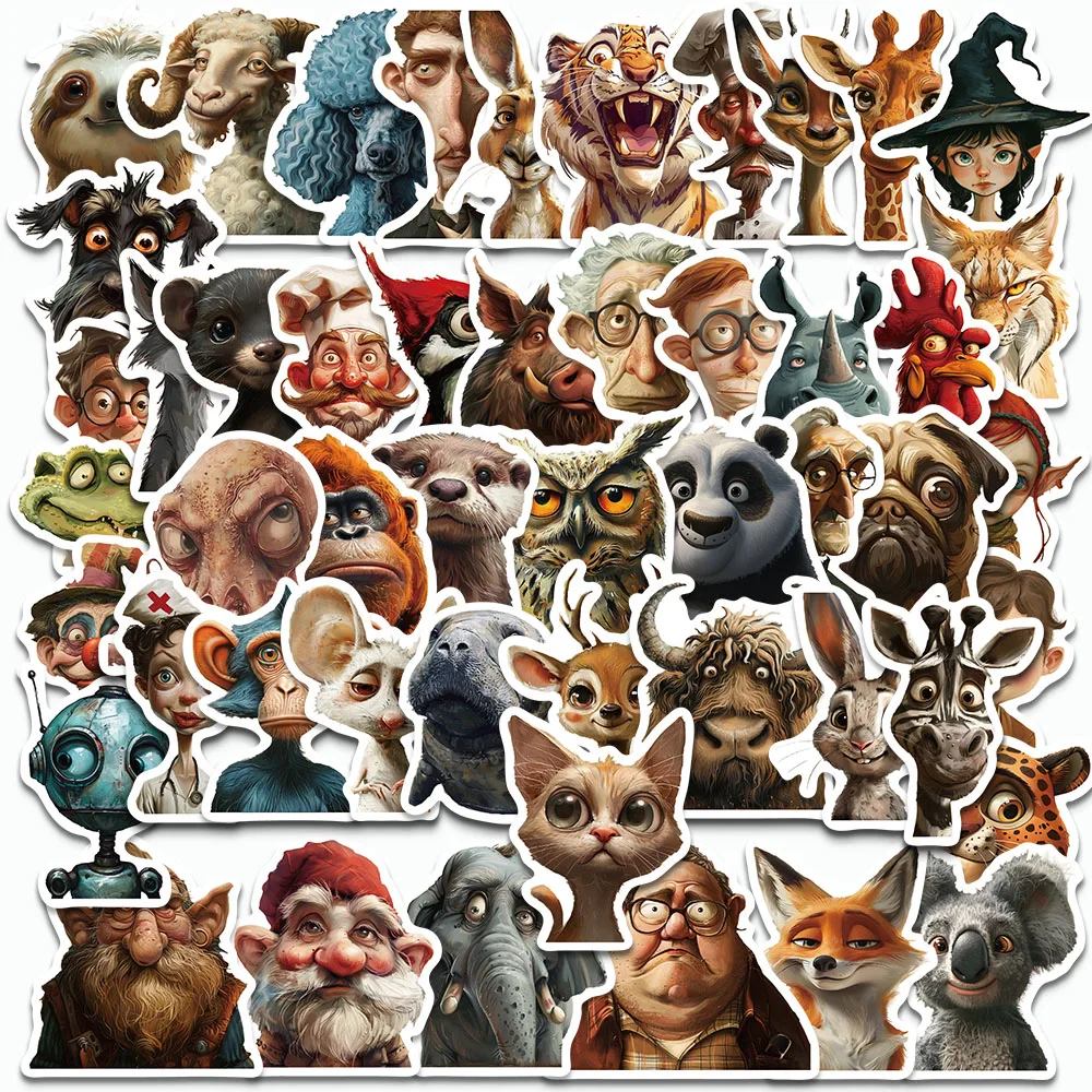 

50PCS Bizarre Style Portrait Painting Stickers Animals For Suitcase Skateboard Laptop Luggage Phone Styling DIY Decal Pegatina ﻿