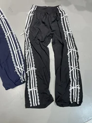 Black Trousers Elastic Waist Lace White Edge Strip Butterfly Foot Sweatpants Women Sports Pants Women Girls Loose Casual Clothes