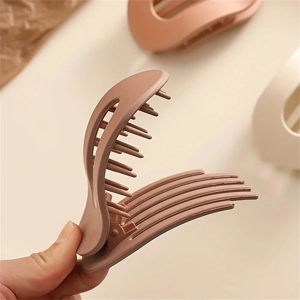 4 Stück/Set Matte Ovale Flache Haarspangen, Minimalistische Matte Gebogene Haarklammern für Frauen und Mädchen mit dickem Haar – Detail 4
