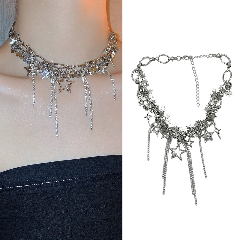 New Punk Style Bling Bling Chain Star Tassel Choker Necklace For Women Jewelry Party Collares Necklace