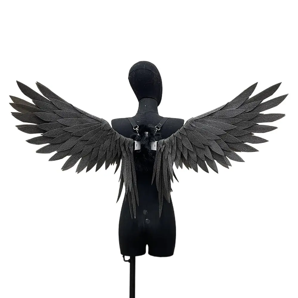 Adult Electric Movable Angel Wings - Lightweight Black & White Feather Cosplay Wings with Adjustable Straps