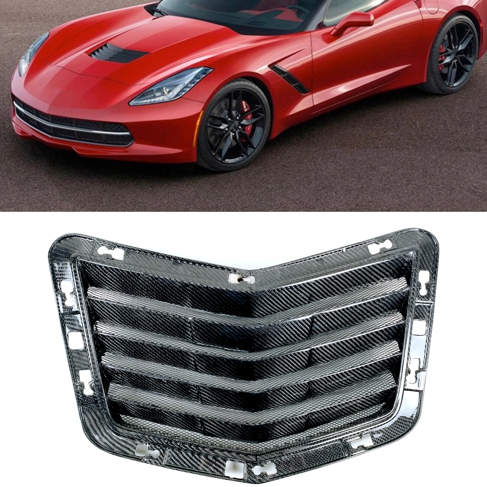 For Chevrolet Corvette C7 2014-2019 Front Engine Air Vent Hood Boonet Scoop Cover Louver Trim Carbon Fiber Upper Duct Outlet