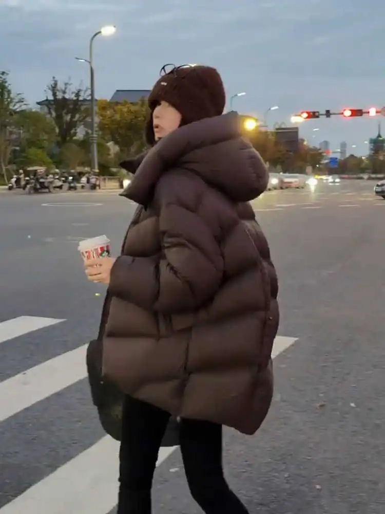 

Women's Hooded Duck down Puffer Jacket Loose Bread Style Winter Coat Warm Thickened Korean Version 2024 New Arrival