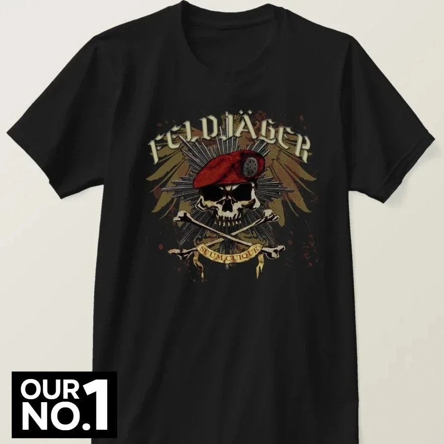 German Feldjager Beret Field-hunters Skull T-Shirt 100% Cotton O-Neck Summer Short Sleeve Casual Mens T-shirt Size S-3XL