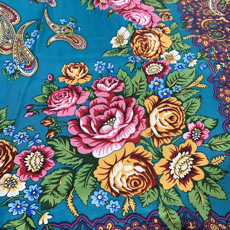 Lenço quadrado com estampa floral russa para mulheres, tamanho grande, xale com franja, russo tradicional, polonês, envoltórios de cabeça, polonês,