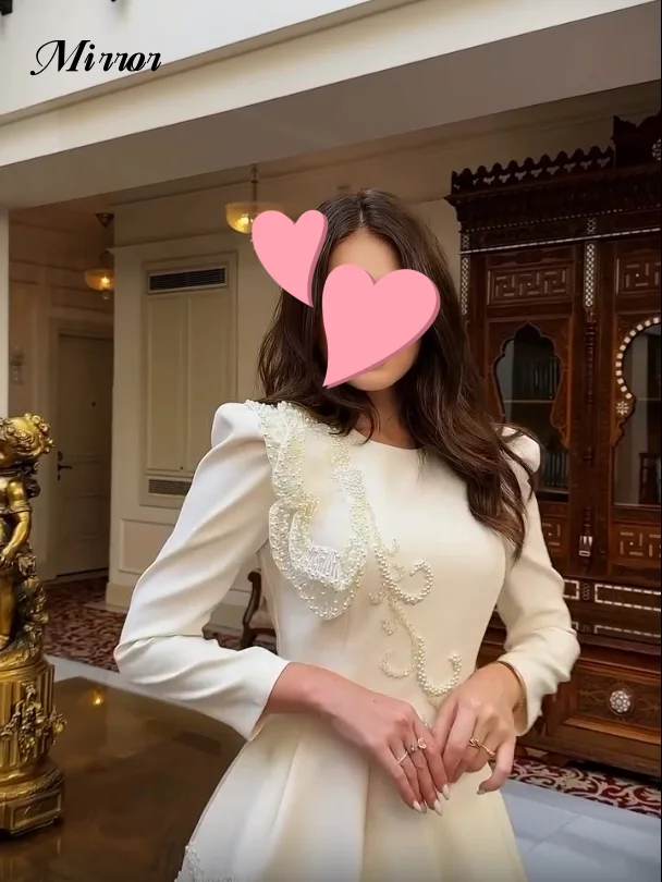 Mirror Dress Elegant Vintage Sweet Ivory Beads Pearls A-Line Ruffle Customize Formal Occasion Prom Dress Evening Party Gowns