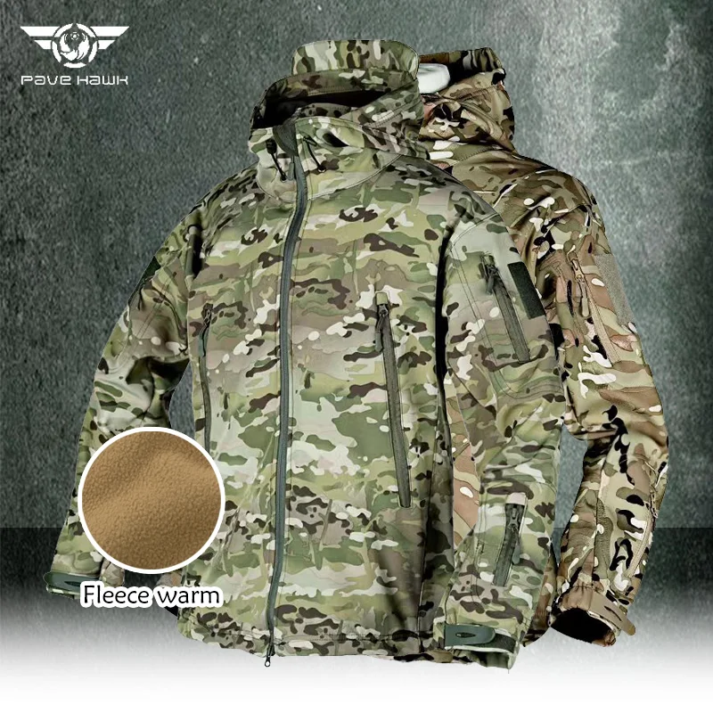 Soft-shell Tactical Jacket Men Fleece Thickened Sharkskin Coat Army Multi-pocket Wear Resistant Hooded Jacket Waterproof Parkas