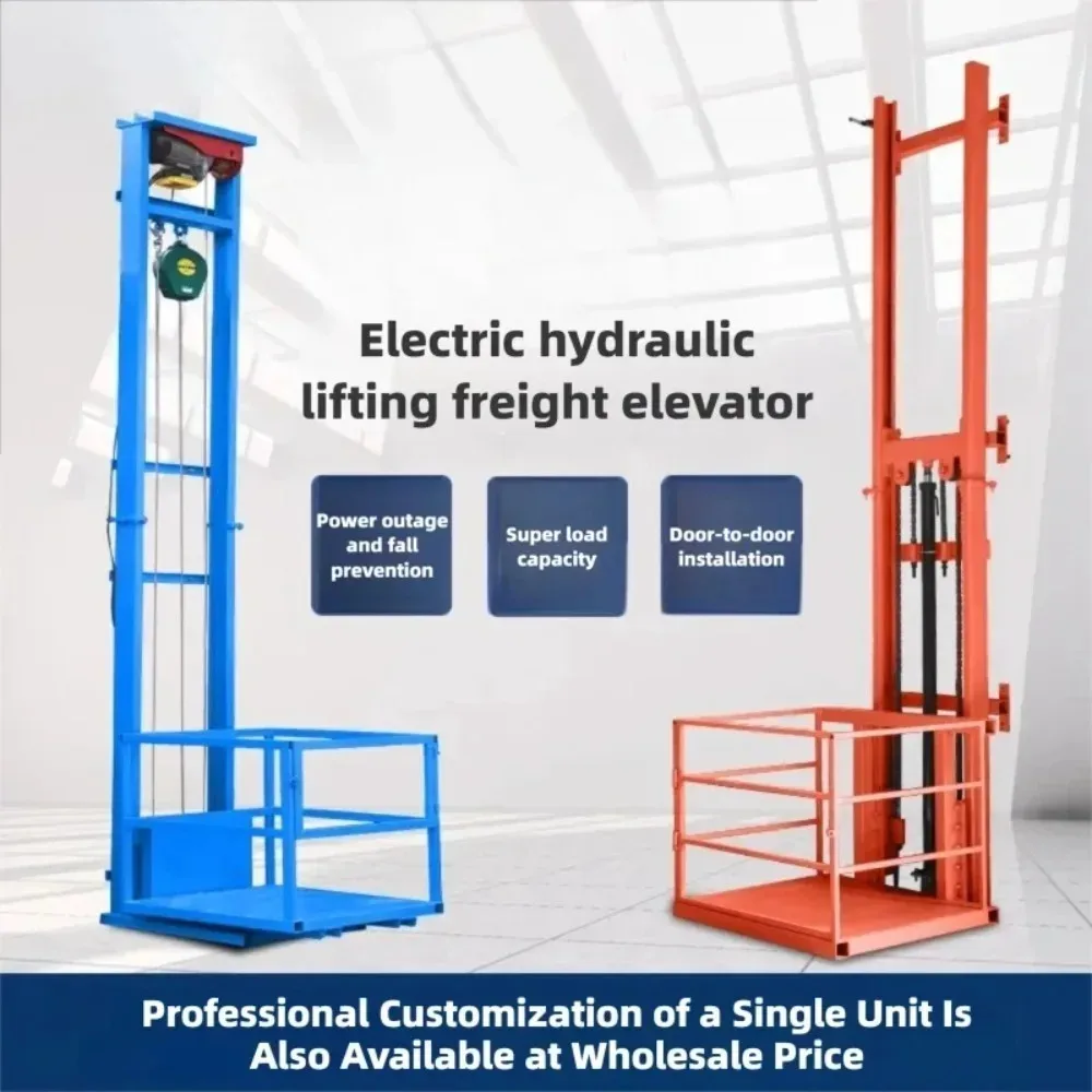 Heavy Duty Single Guide Rail Electric Hydraulic Lifter Mini Cargo Elevator For Household Factory Warehouse Vertical Hoisting
