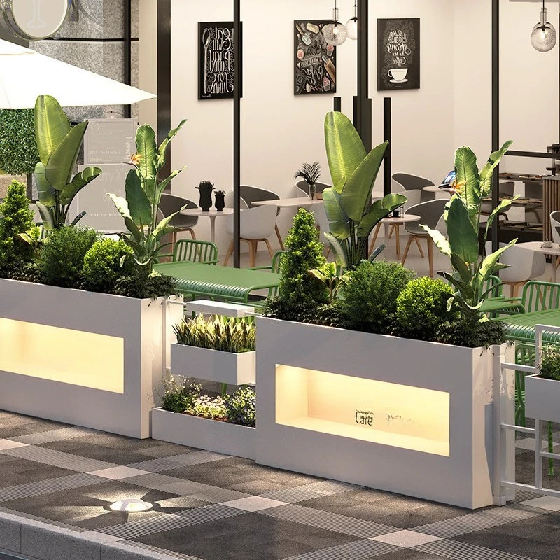 Custom Lighted Stainless Steel Flower Bed, Greenery Divider for Road Commercial Street