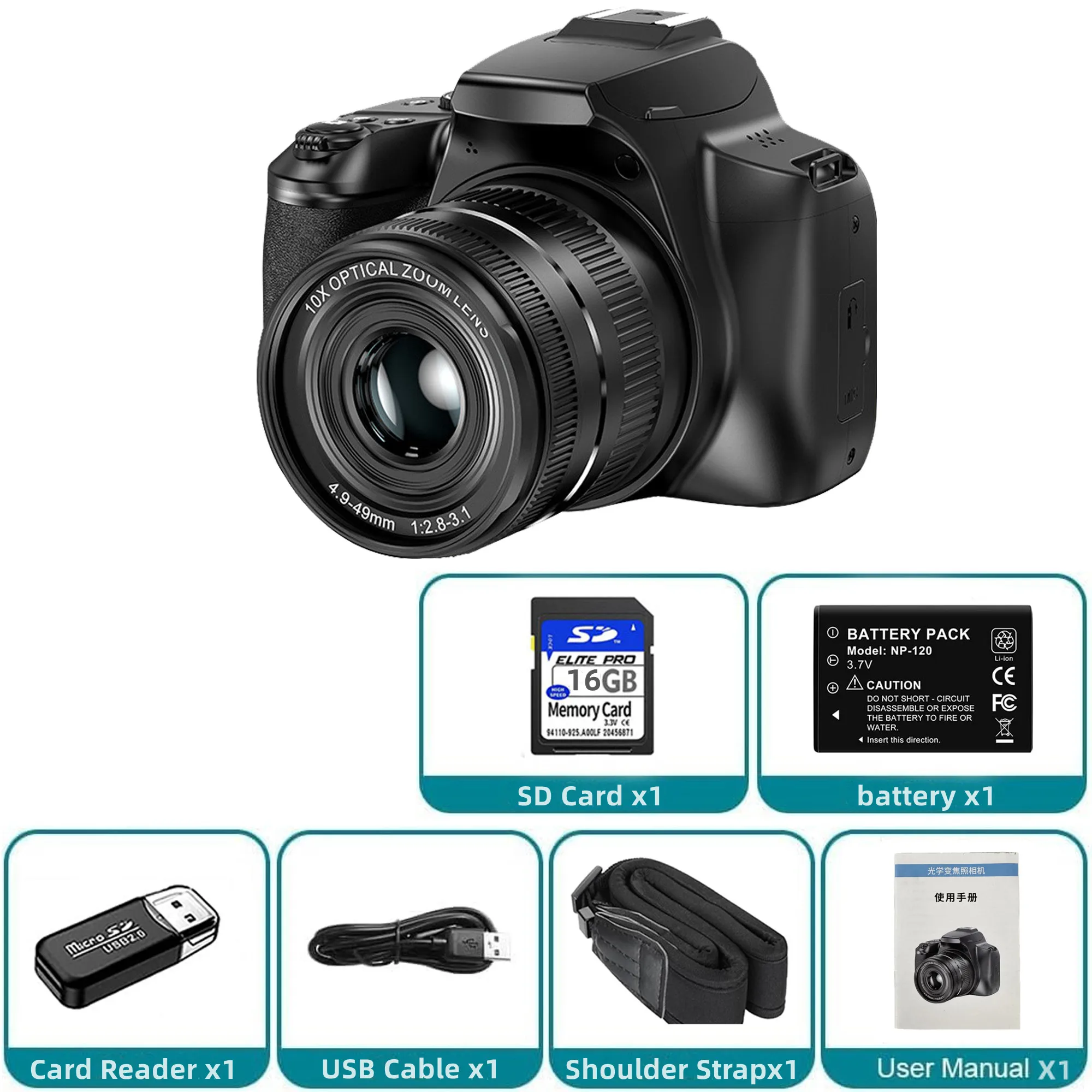 KOMERY 4Kデジタルカメラ 本体と付属品 KOMERY 4K デジタル一眼レフカメラ 10倍光学ズーム 64MP