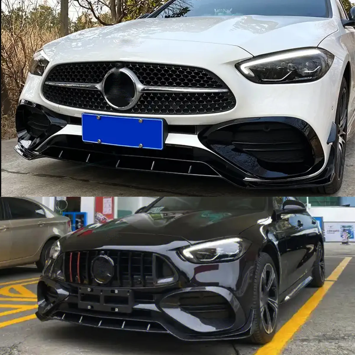 Magickit C63 Style Front Splitter Lip for Mercedes Benz C Class W206 S206 C200 C260 C300 C43 AMG 2022 2023 2024 Glossy Black