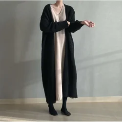 Cardigan Women Solid Loose Casual Jumpers Knee Length Coats Sweaters Knitted Full Sleeve Open Stitch Jumpers Splice Outerwear